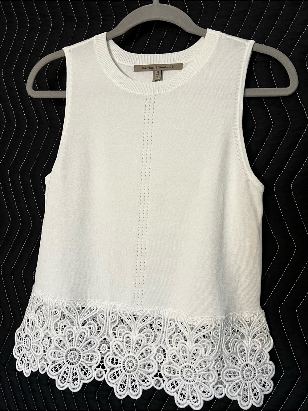 River Island White Sleeveless Tank with Lace Hem